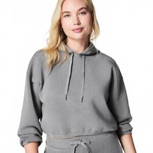 Spanx AirEssentials Cinched Crop Hoodie Sweatshirt Heather Gray Women Size Large